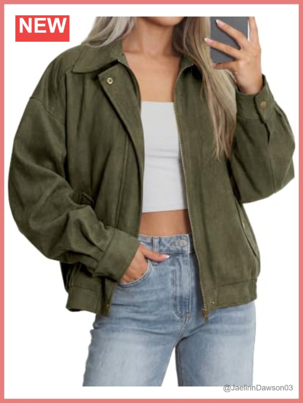 Faux Suede Bomber Jacket Women Oversized Zip Up Cropped Coat